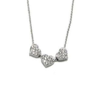 Crystal Silver Hearts Necklace 18k white gold plated pave glass gems matinee
